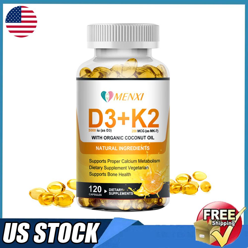 Vitamin D3 5000IU+K2 MK7 200mcg Heart Health Immune Support 120 Veggie Capsules