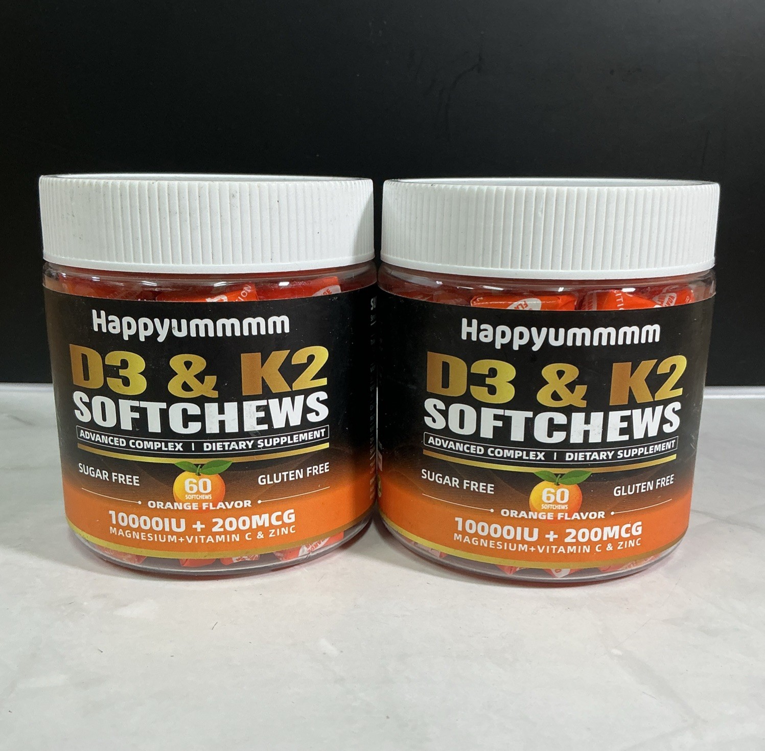 Vitamin K2 (200mcg) + Vitamin D3 (10000 IU) 60 Softchews 2 PACK!!! Orange