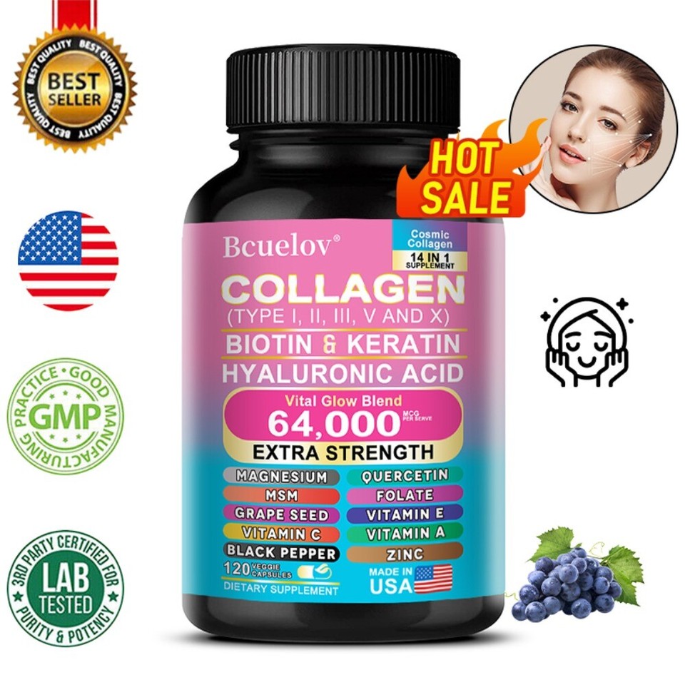 I II III V Collagen Peptides 120 Capsules – X-Biotin, Keratin Hyaluronic Acid