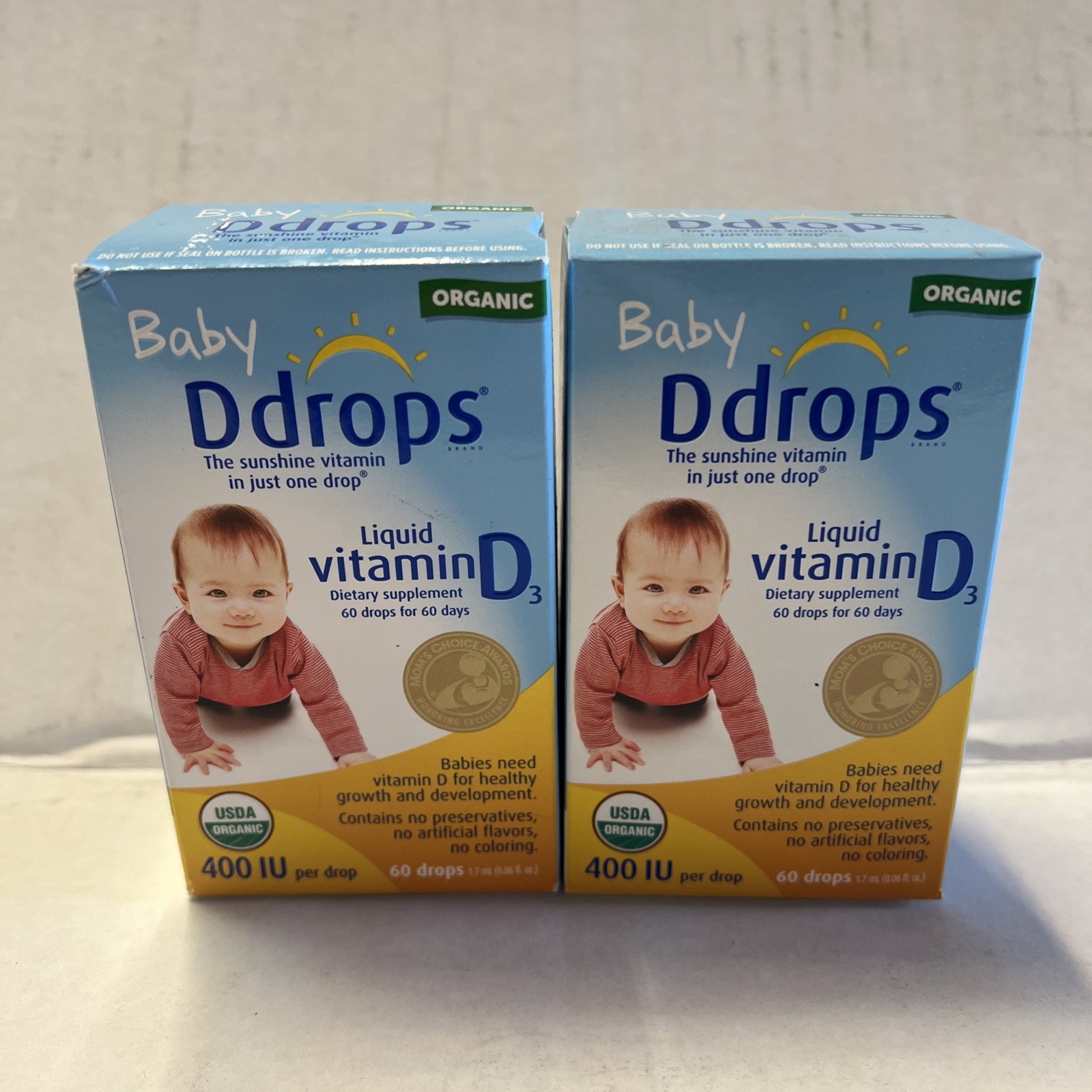 2pk Baby Ddrops Liquid Vitamin D3 400 Iu Dietary Supplement 60 Drops EXP 07/27