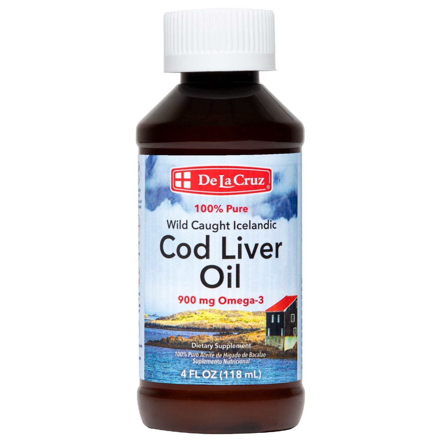 De La Cruz Pure Icelandic Cod Liver Oil Liquid, Wild-Caught 4 FL OZ  Exp 5/2027
