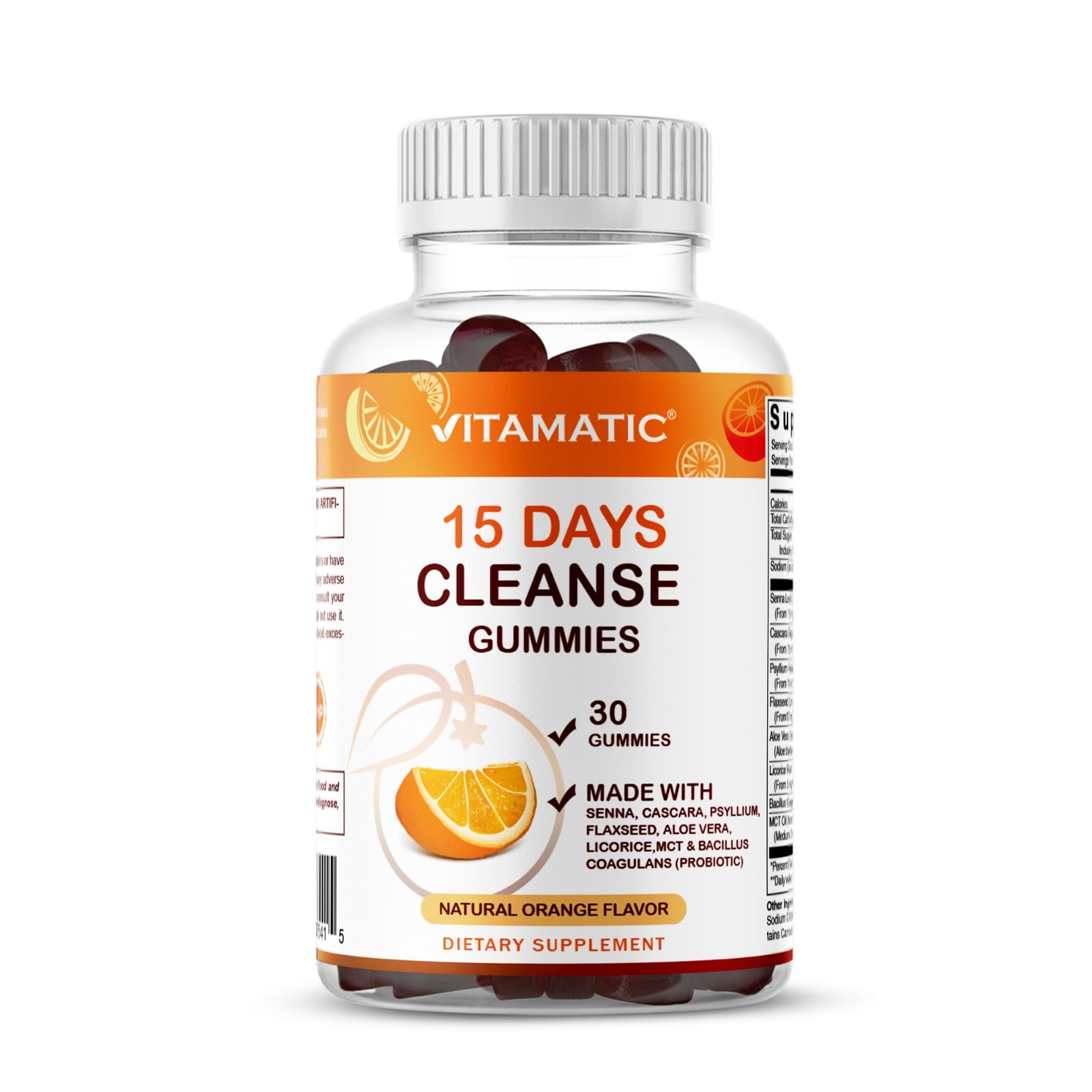 Vitamatic 15 Days Cleanse Gummies, Senna, Cascara, Psyllium, Flaxseed, Aloe Vera