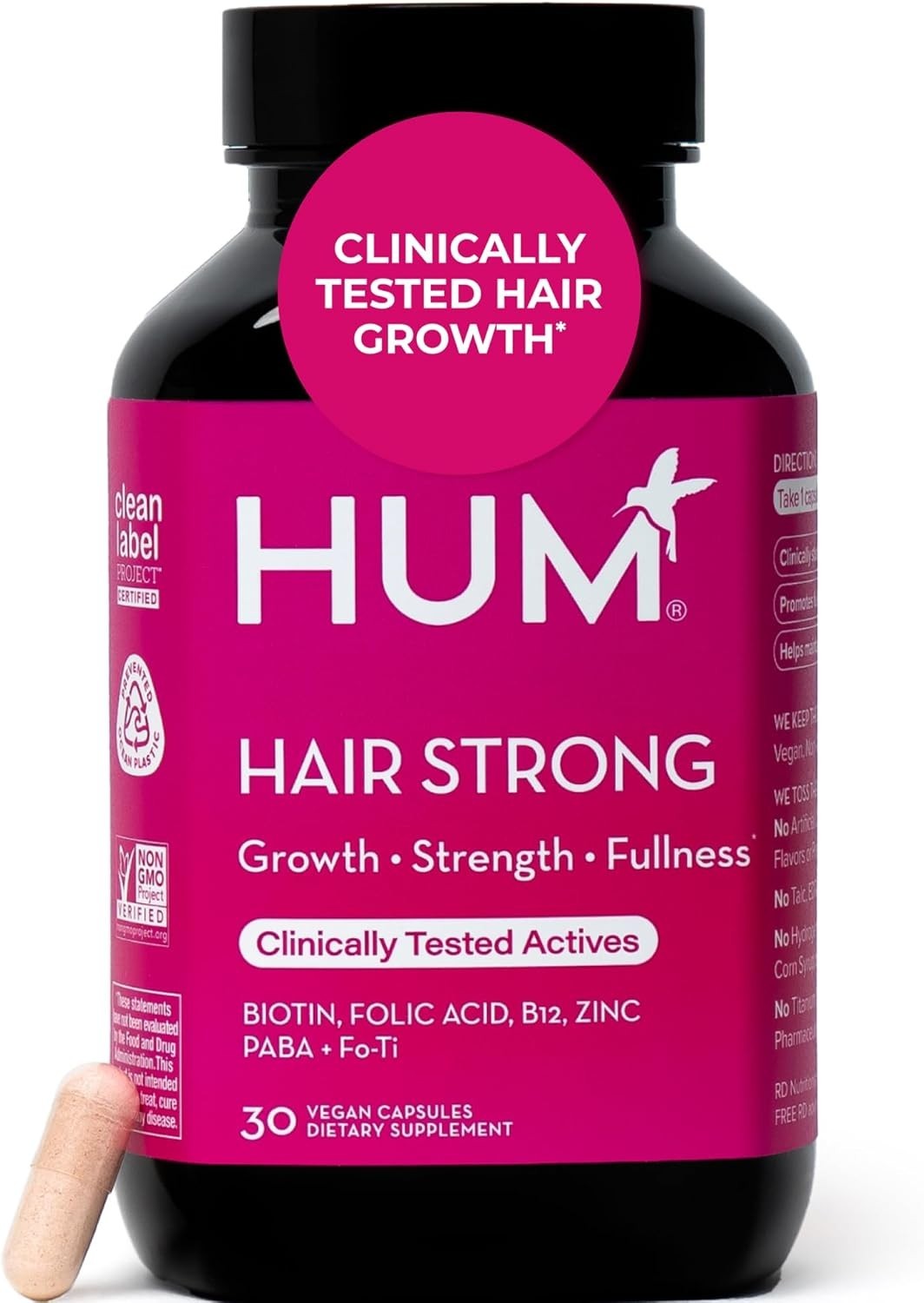 HUM Hair Strong Daily Hair Growth Supplement with Biotin, Zinc, Vitamin B12