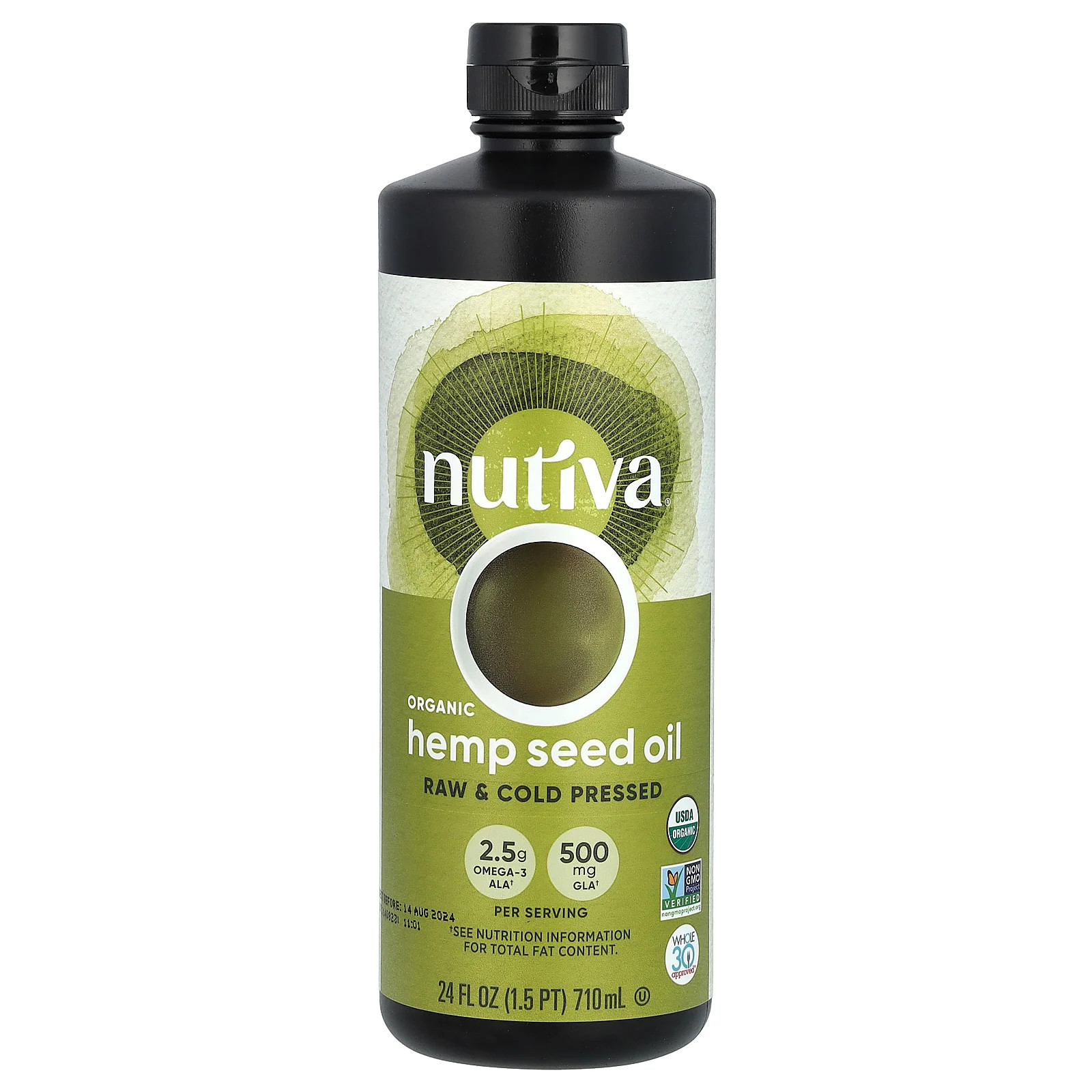 Nutiva Organic Hemp Oil Cold Pressed 24 fl oz 710 ml BPA-Free, Dairy-Free,