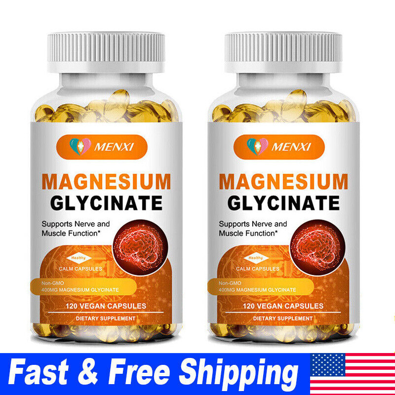 Magnesium Glycinate Tablets 400mg High Absorption Chelated by MENXI Capsules 2PC