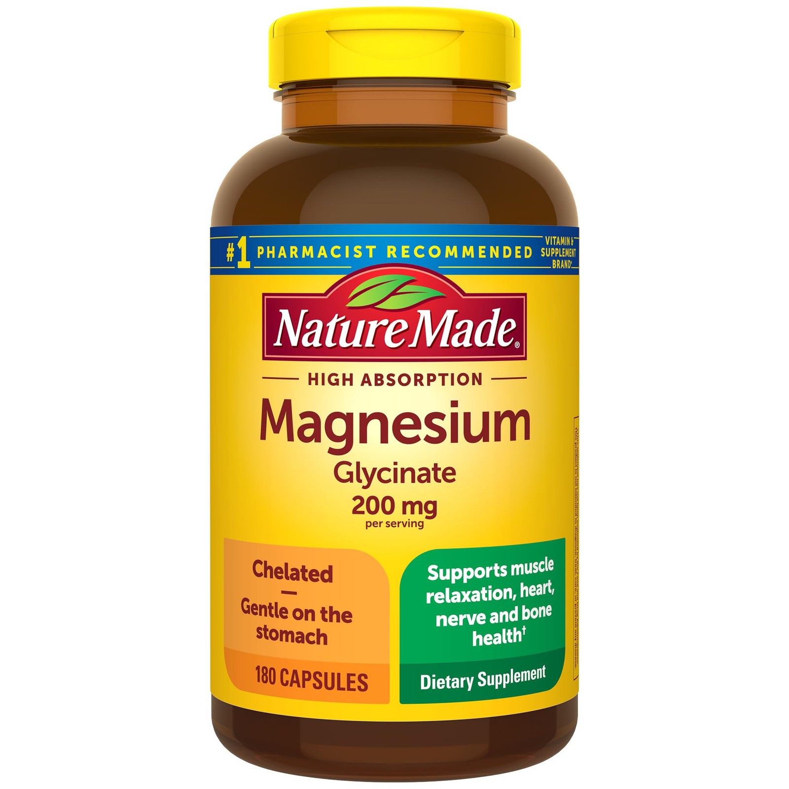 Nature Made Magnesium Glycinate 200mg Capsules 180 Count Support Heart Health