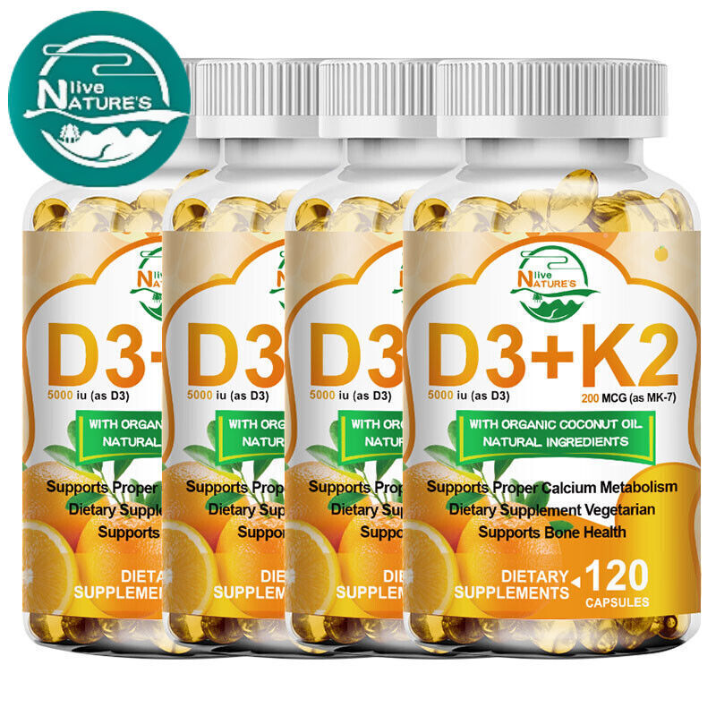 Vitamin K2 MK7 200mcg + D3 5000 IU Supplement Softgels,Bone Heart Immune Health