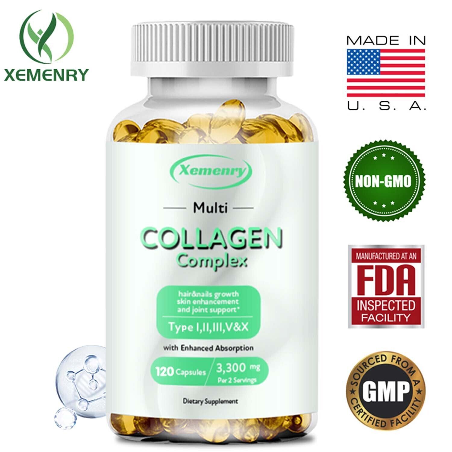 Collagen Complex 3300mg- Type I,II,III,V,X – Skin, Hair & Joint Care, Anti-Aging