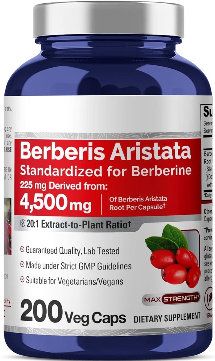 Berberine HCI 4500mg  200 Veggie Caps Vegetarian, Non-GMO, Vegan USA