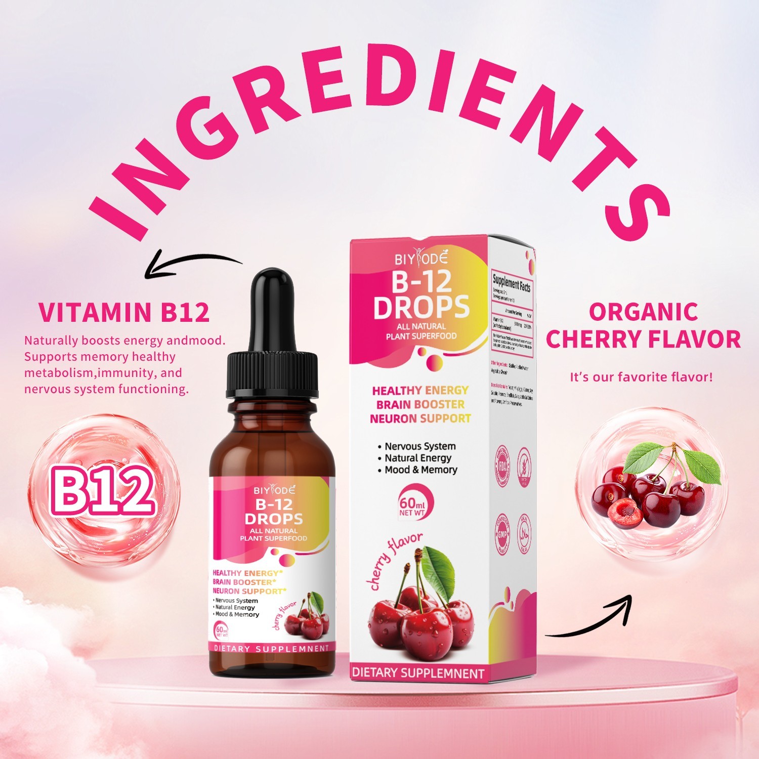 Vitamin B12 5000 mcg Liquid Drops All Natural Plant Superfood Healthy Energy