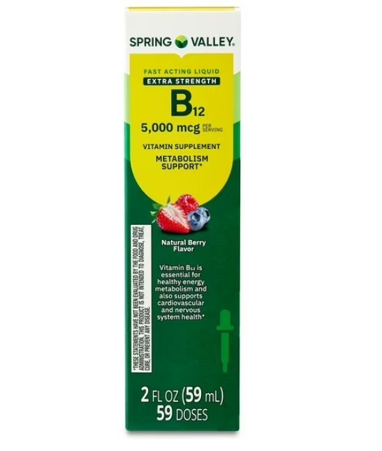 Spring Valley Liquid Vitamin B12 5000 mcg Supplement Berry Flavor 2 Fl. Oz.