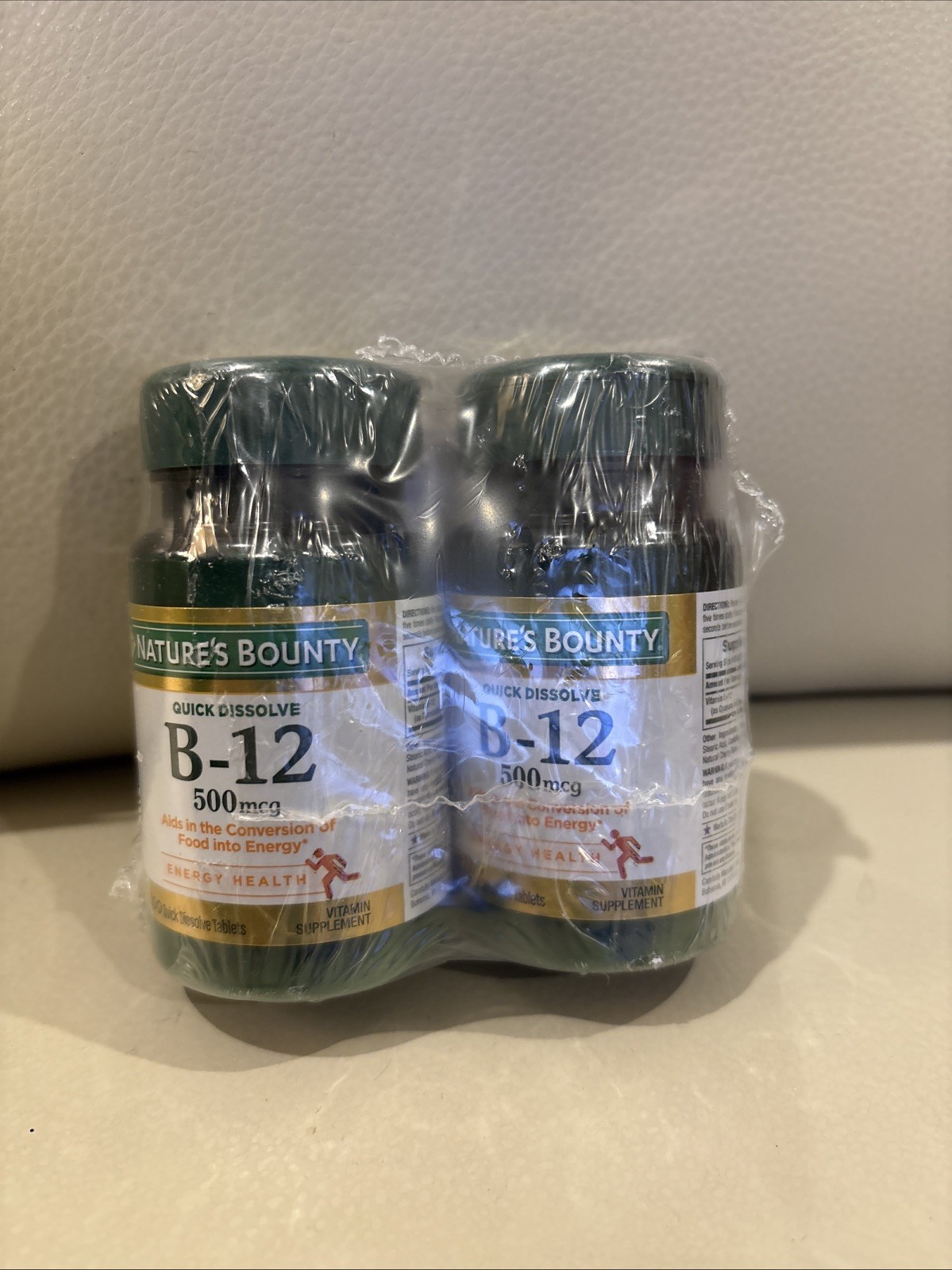 Nature’s Bounty Vitamin B-12 500mcg Quick Dissolve Tablets 100 Count Pack of 2