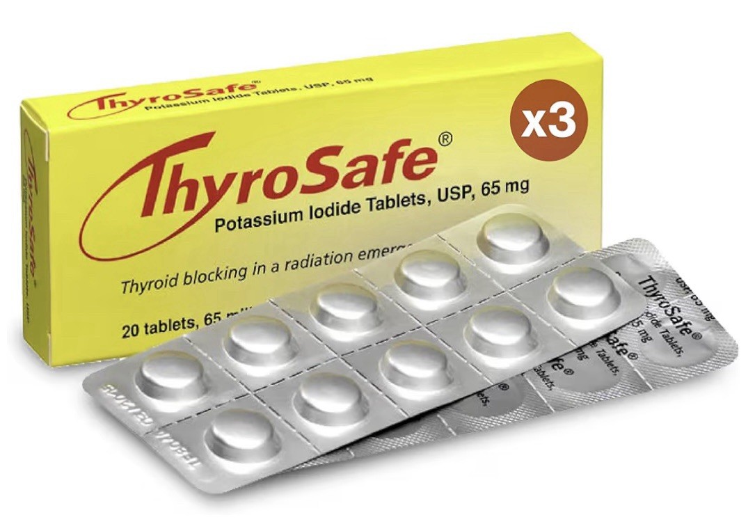 3x Thyrosafe Thyroid Blocking Potassium Iodide Tablets USP 65mg Pack of 60