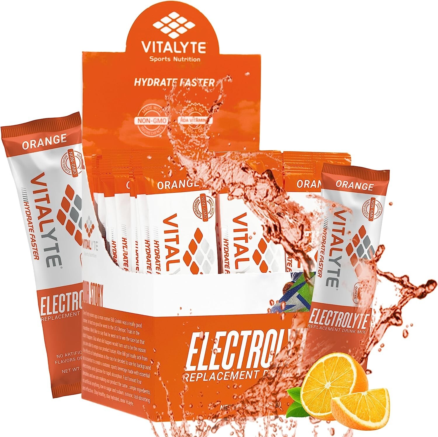 Vitalyte Electrolyte Stick Pack 25 Count Box –  Orange SHIPS FAST!
