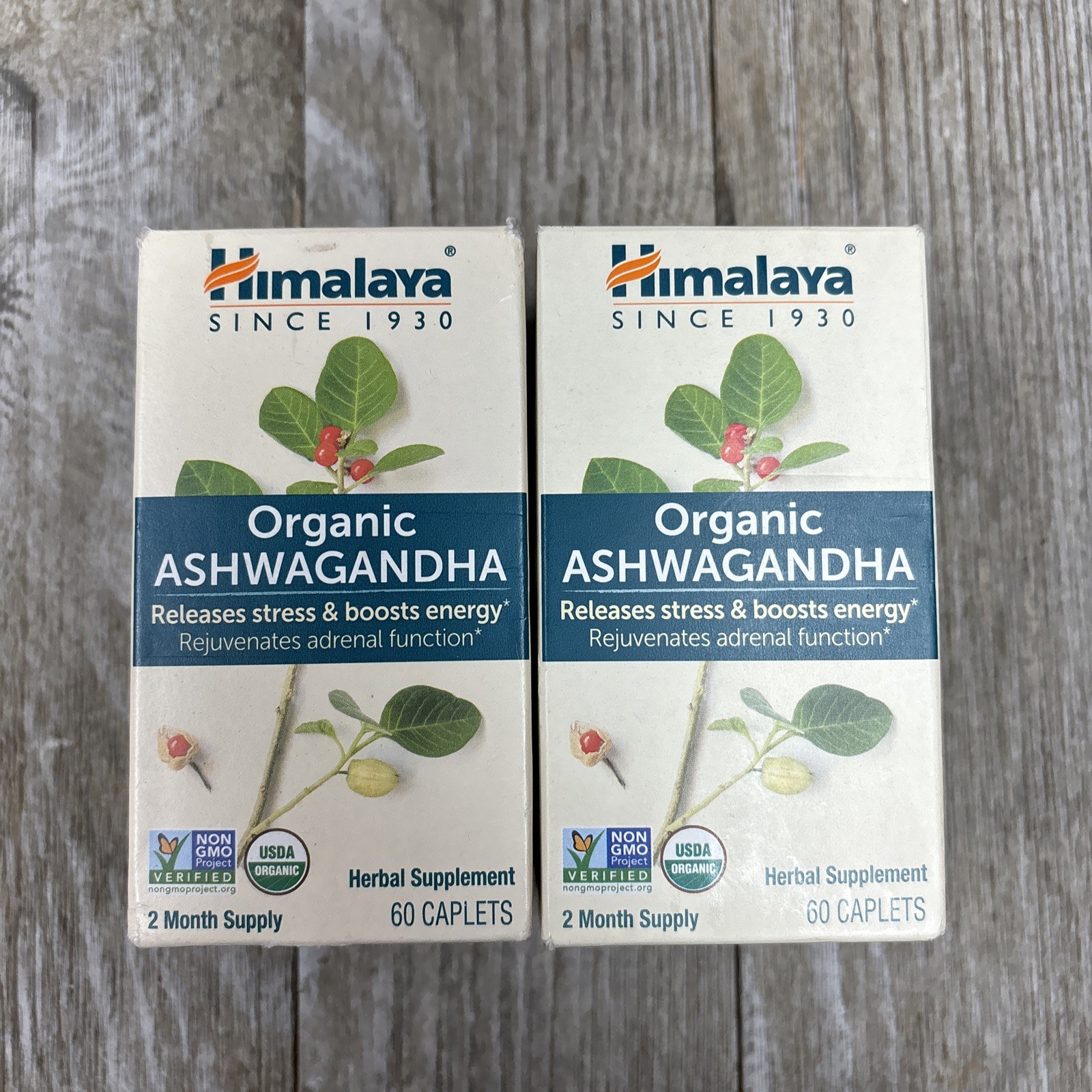 Lot of 2 -Himalaya Organic Ashwagandha Releases Stress/Boosts Energy 60 Caplets