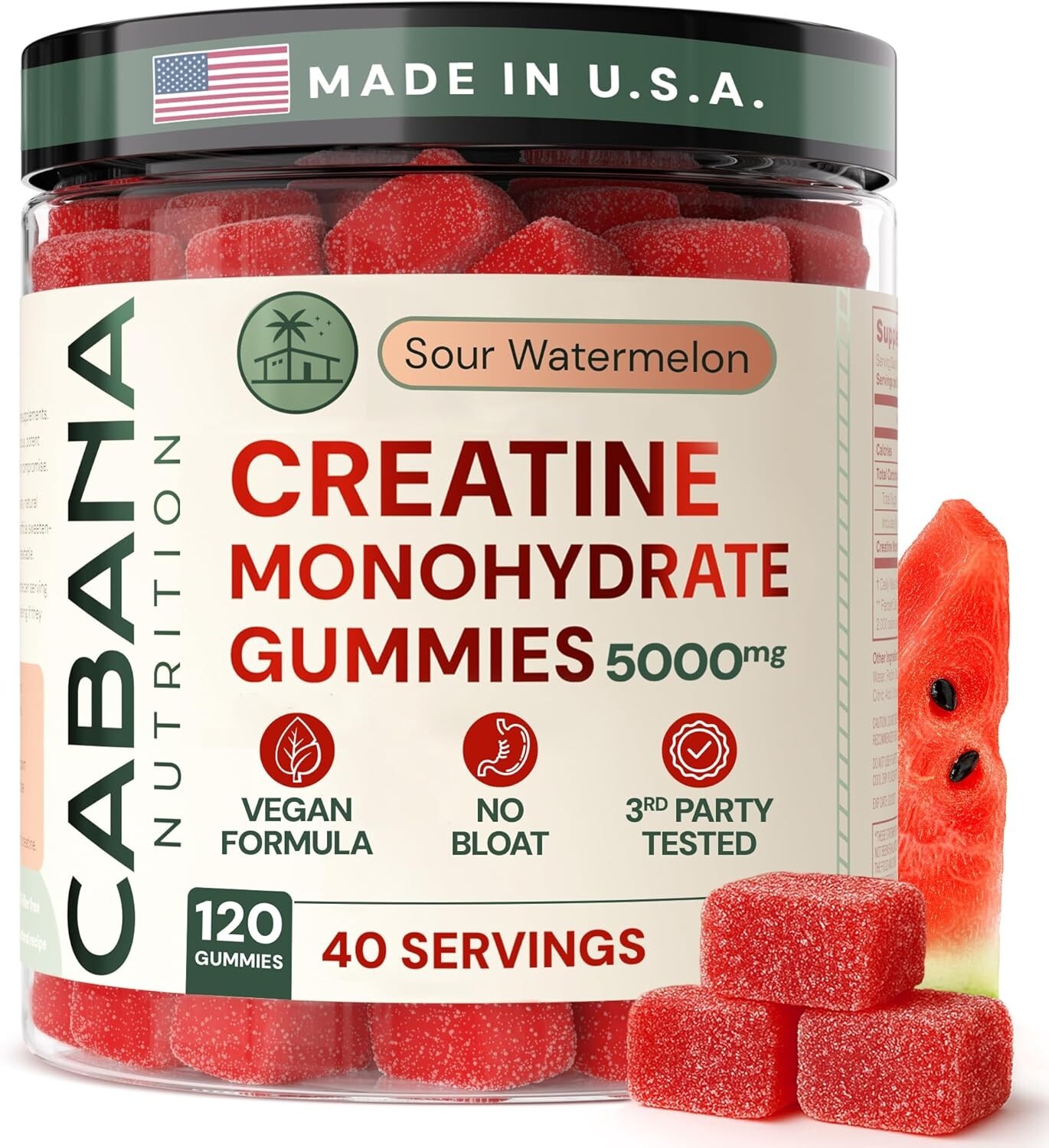 Creatine Monohydrate Gummies 5g – Watermelon Flavored Creatine for Women and Men