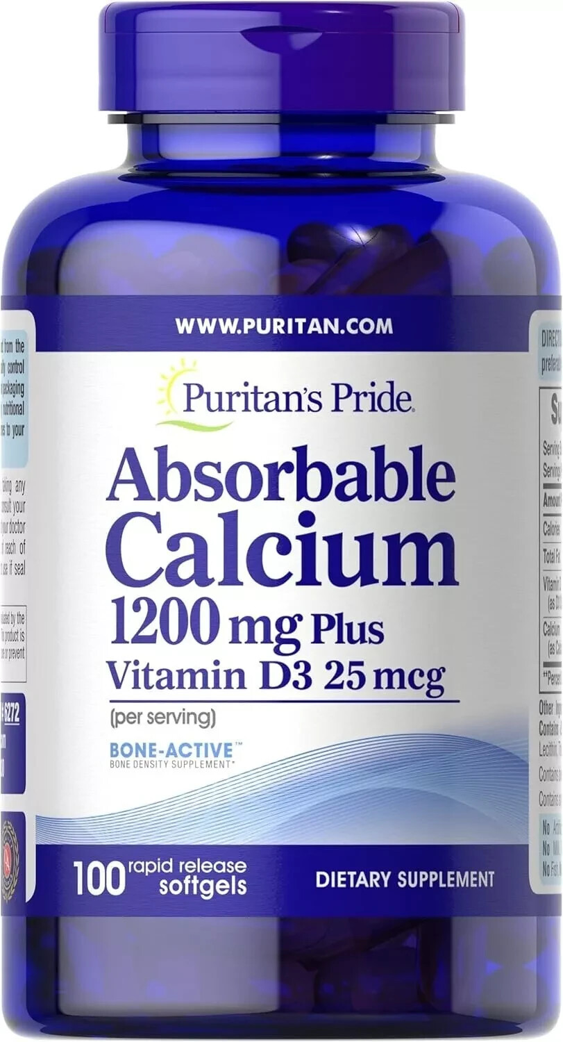 Puritan’s Pride Absorbable Calcium 1200 mg with Vitamin 100 Count (Pack of 1)
