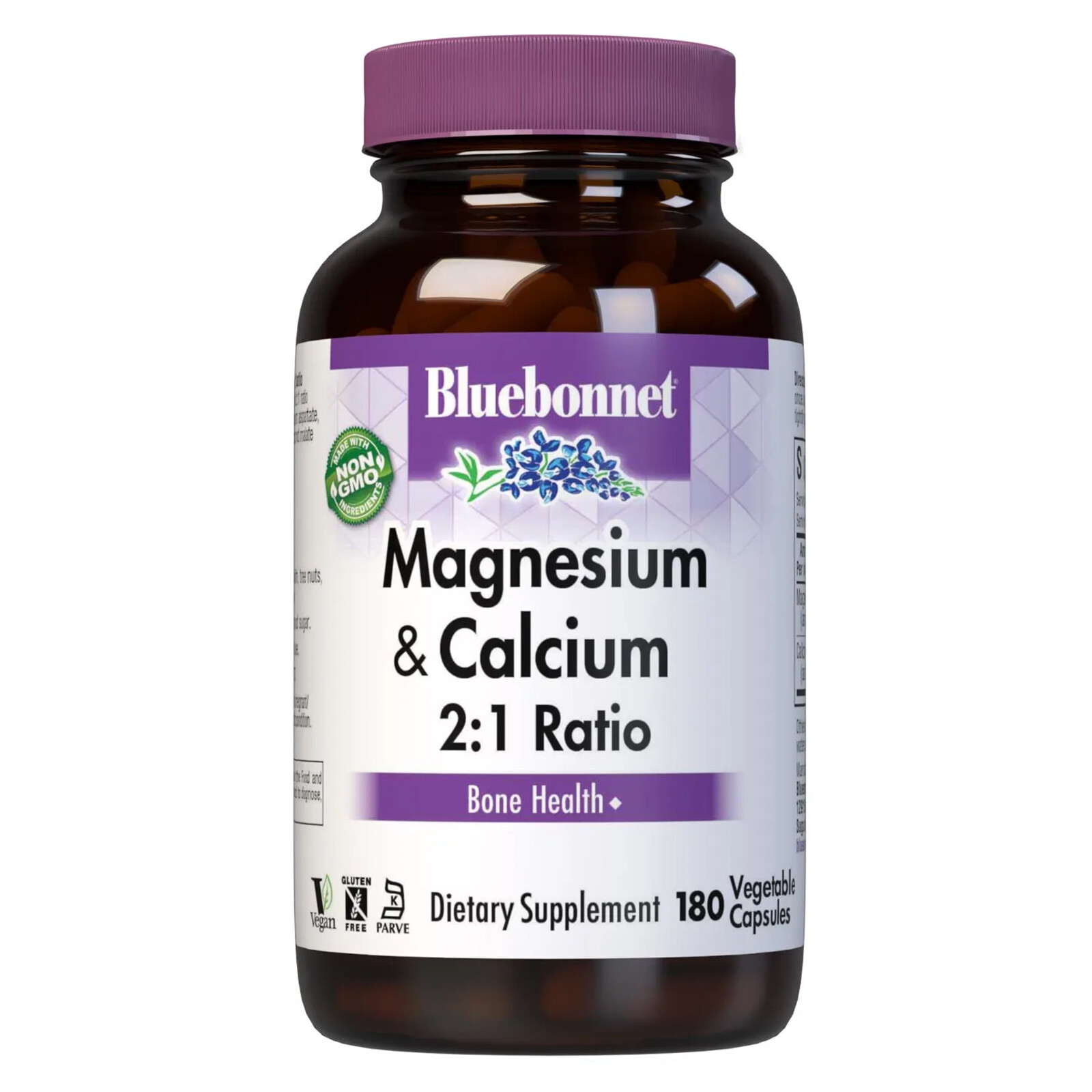 Bluebonnet Magnesium & Calcium 2:1 Ratio 180 Vegetable Capsules, Bone Health