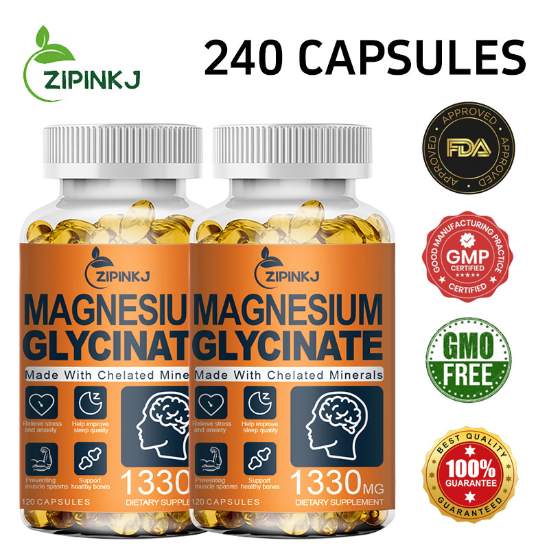 Magnesium Glycinate | 1330mg | 240 Capsules | Buffered & Chelated | by ZIPINKJ