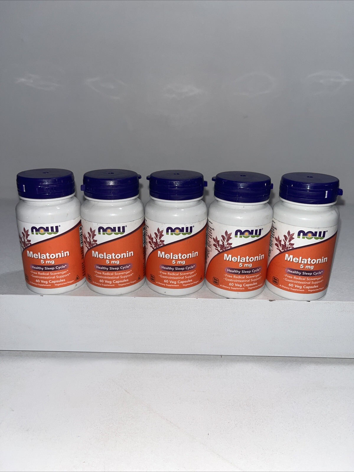 5 Sealer Melatonin 5mg Sleep Supplement 60 Caps Each, Now Foods
