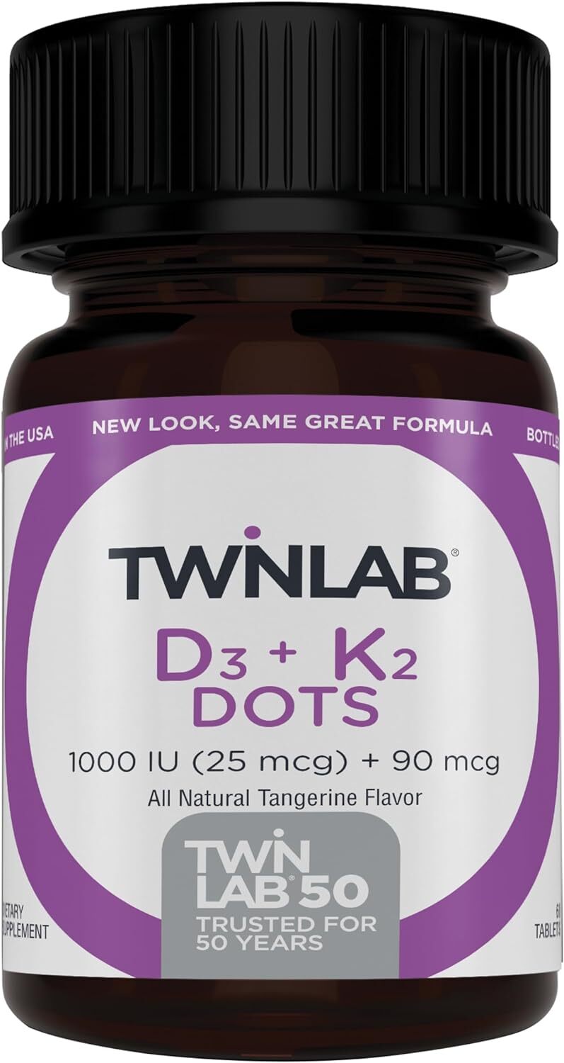 Twinlab Vitamin D3 1000 + K2 Dots – Bone & Heart Health – Immune Support 60 Tabs