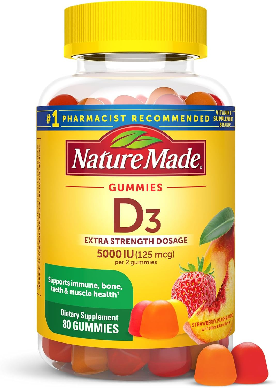 Nature Made D3 5000 IU Gummies Immune Bone Health Support Extra Strength (80ct)