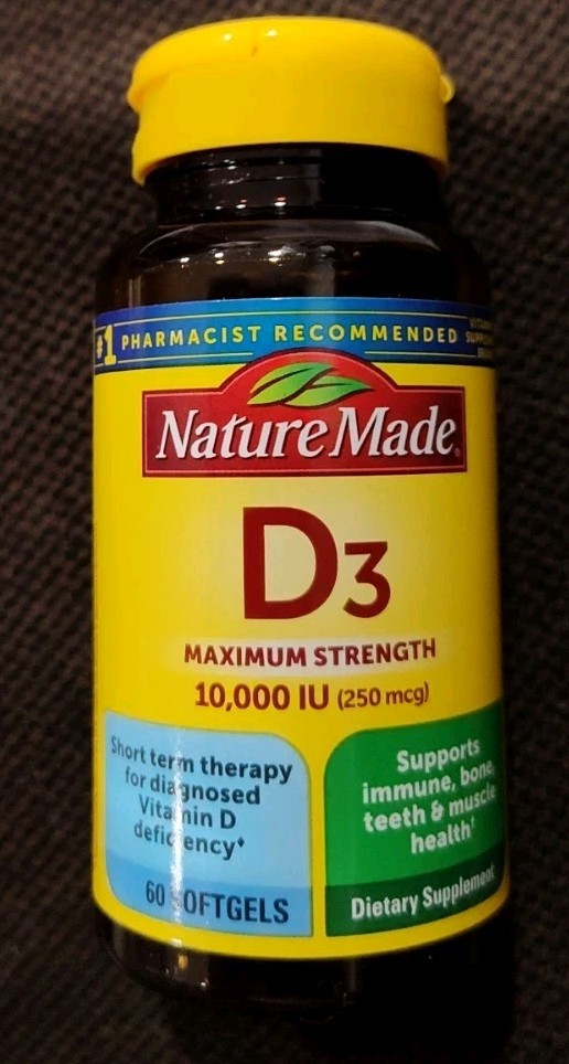 Nature Made Vitamin D3 10000IU 250mcg 60 Softgels Exp 02/2027 (1 Pack) New