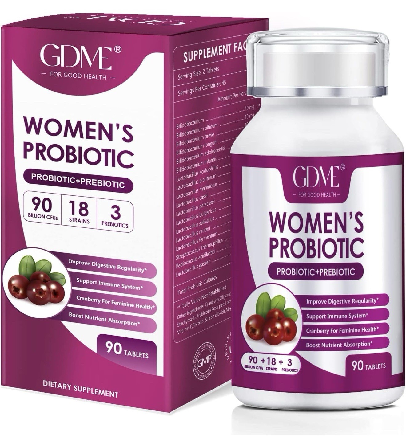 GDME Women’s Probiotics, 90 Tablets 90 Billion CFU 18 Strains – A0090