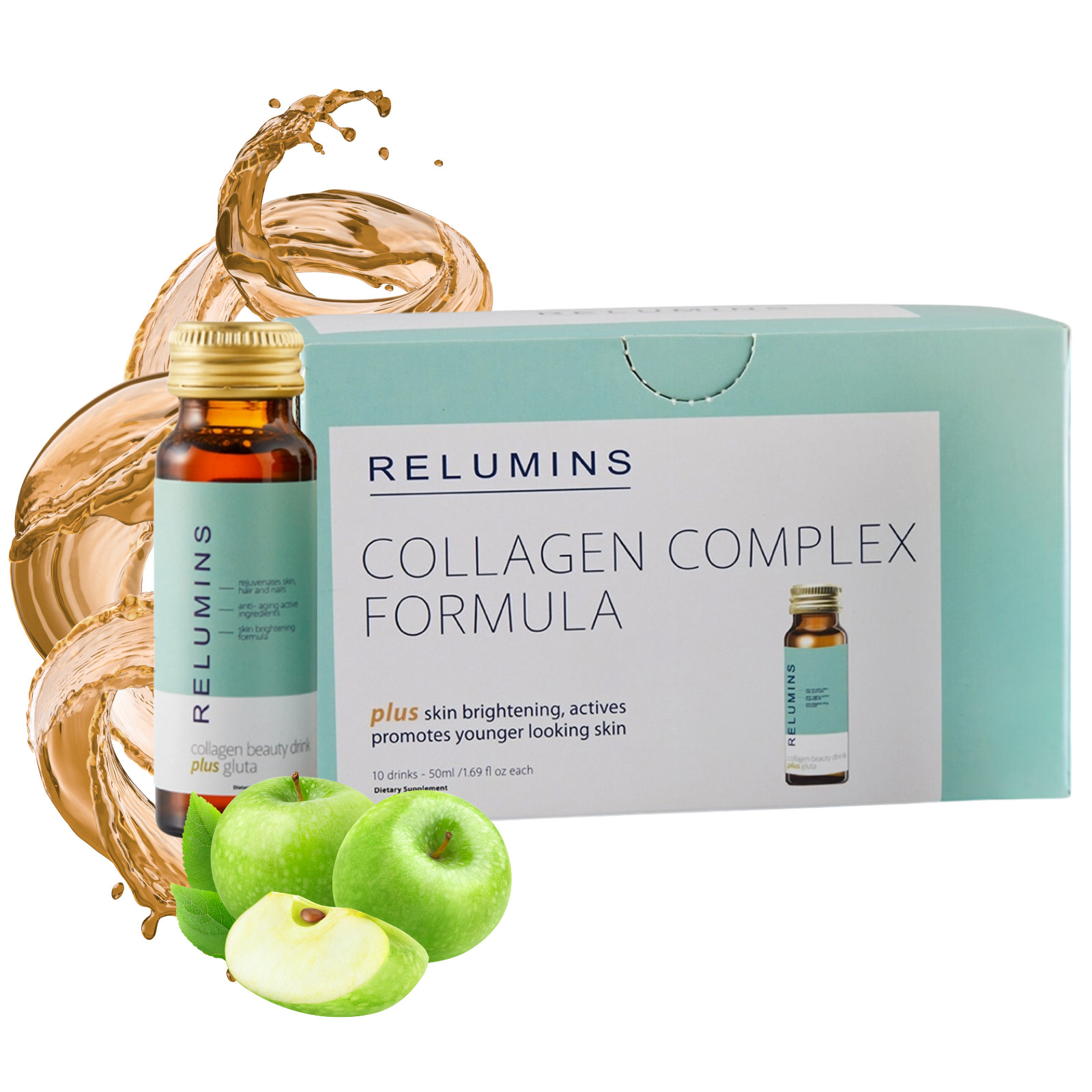 Relumins Advance Rejuvenating Collagen Beauty Drink Apple Flavor, Ten 50mL