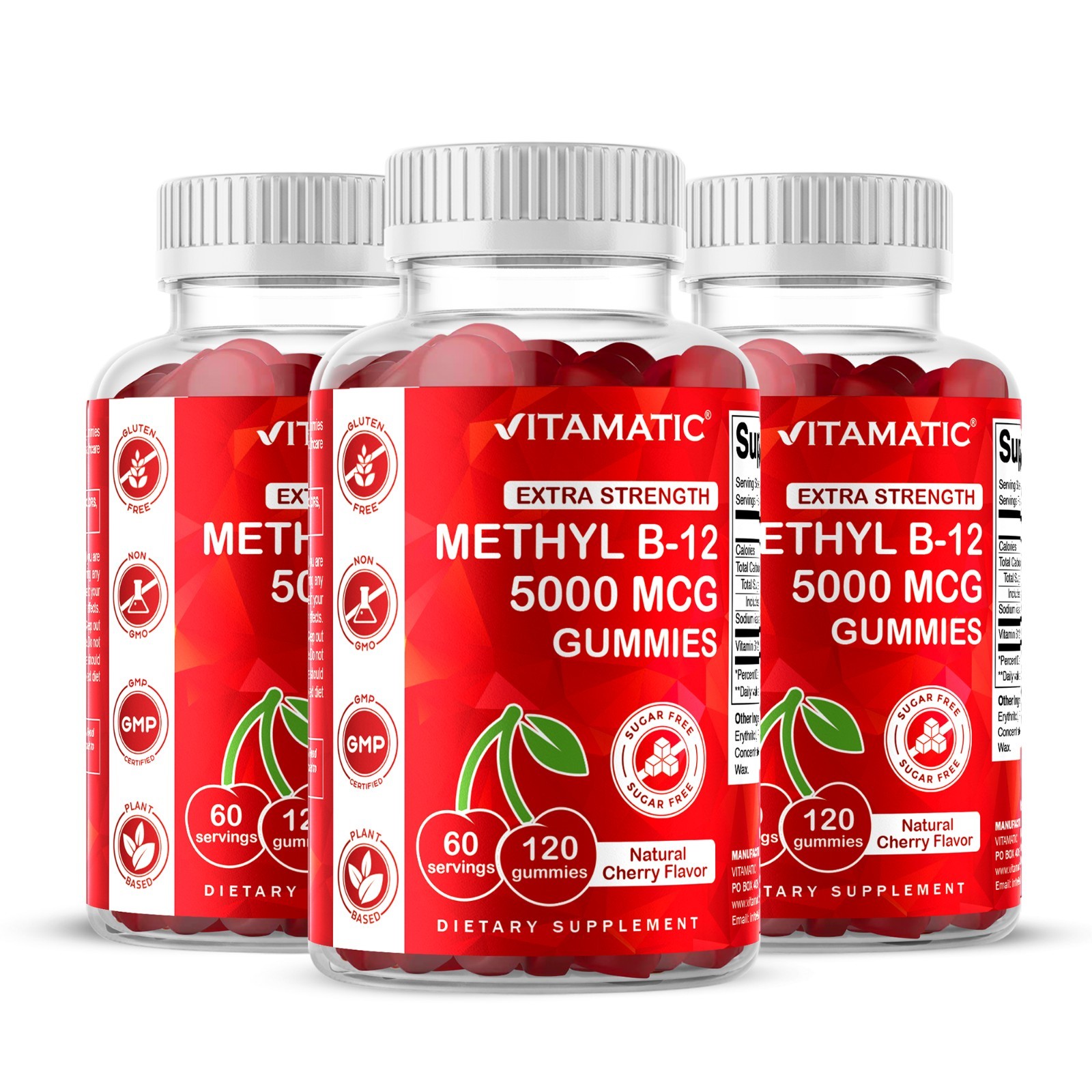 3 Pack- Vitamatic Extra Strength Vitamin B12 5000 mcg Gummies – 120 Count