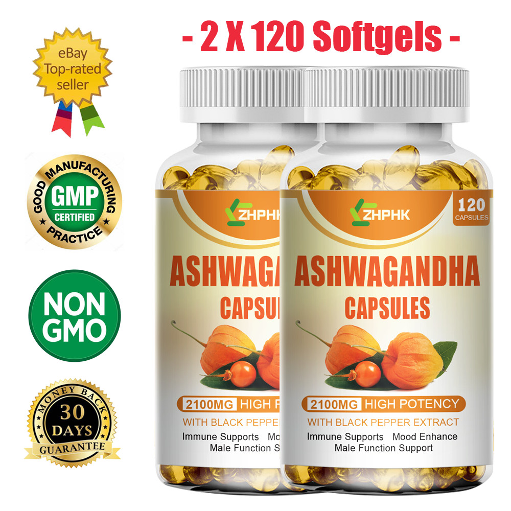 Ashwagandha Capsules w/ Black Pepper Root, Immune & Mood Support, High Potency