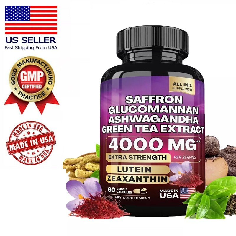 Saffron Supplement 4000 MG for Mood Energy Eye Focus Support Vegan Capsule 60X