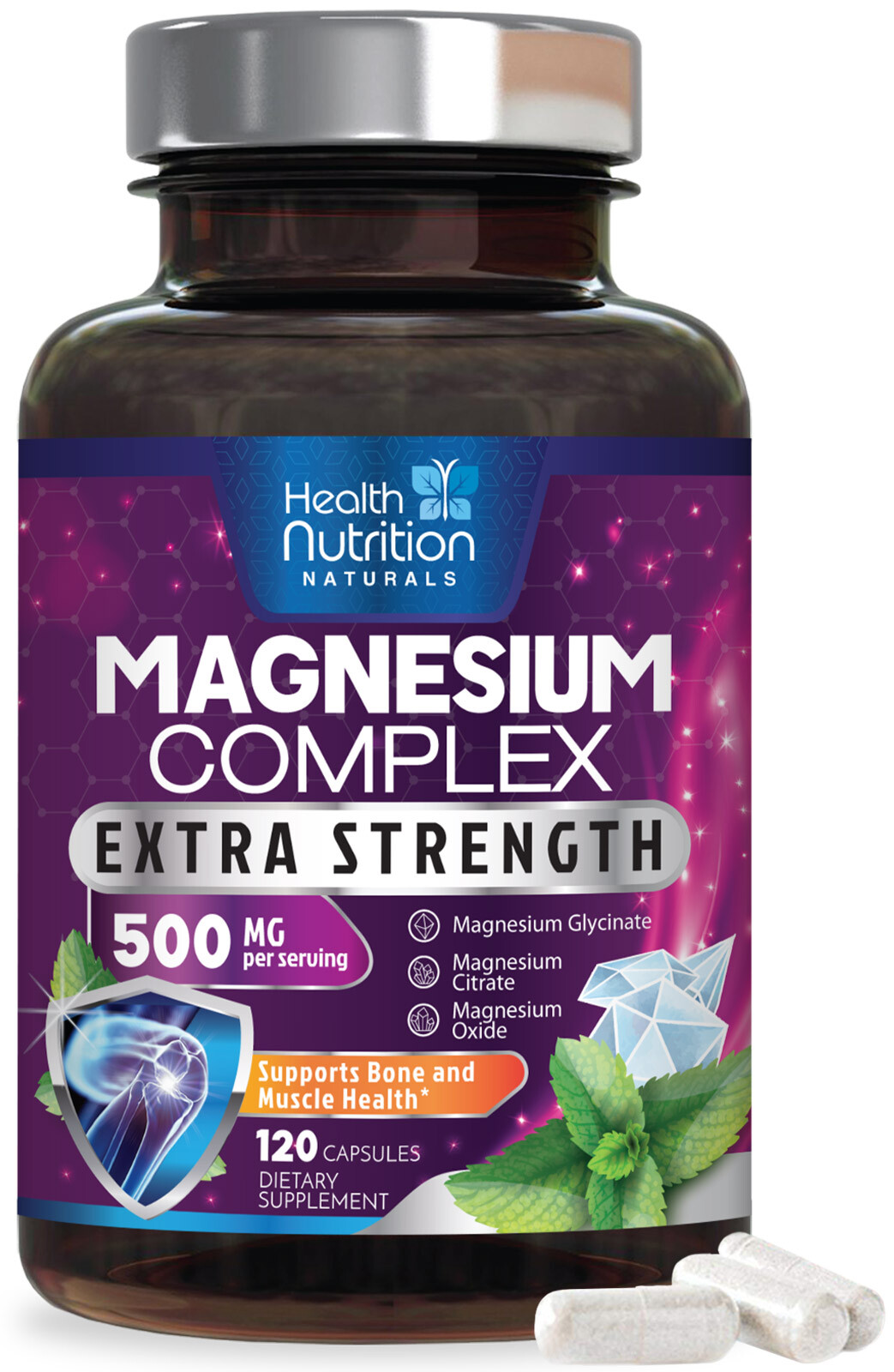 Magnesium Glycinate Capsules 500 mg – Oxide, Malate & Citrate for Muscle Support