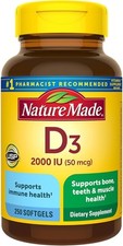 Nature Made Vitamin D3 2000 IU (50 mcg), Dietary 250 Count (Pack of 1)