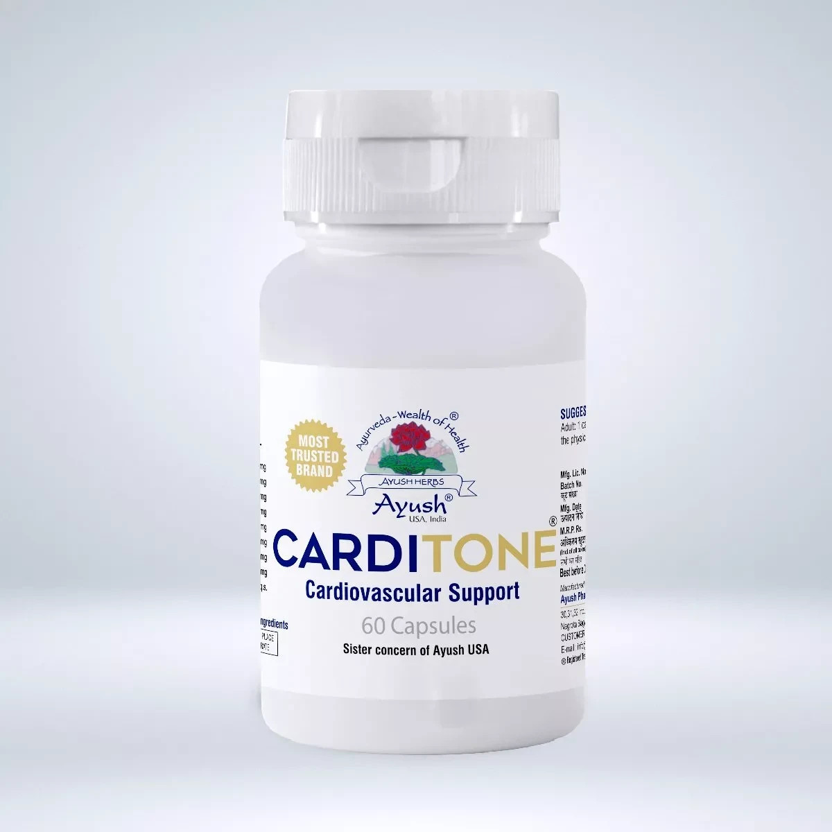 Carditone by Ayush Herbs–60 Caplets for Cardiovascular & BP Support
