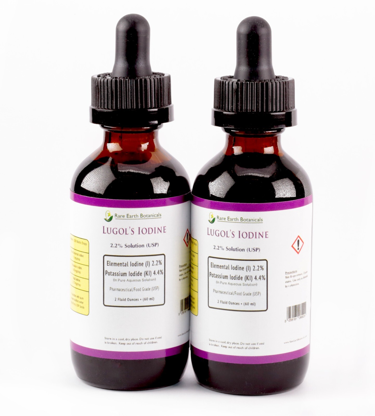 4 oz Lugols Iodine 2% RARE EARTH BOTANICALS High Potency  2oz Twin Pack = 4 oz