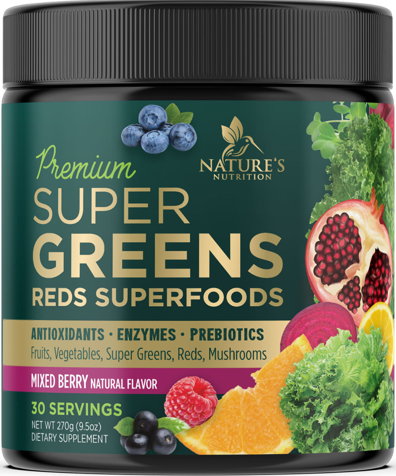 Super Green Smoothie Mix Blend with Spirulina, Wheat Grass, Chlorella