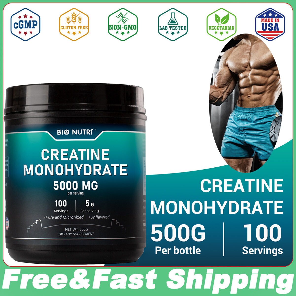 1.1 Lbs Fitness Creatine Monohydrate Powder Unflavored Supports Muscle Energy