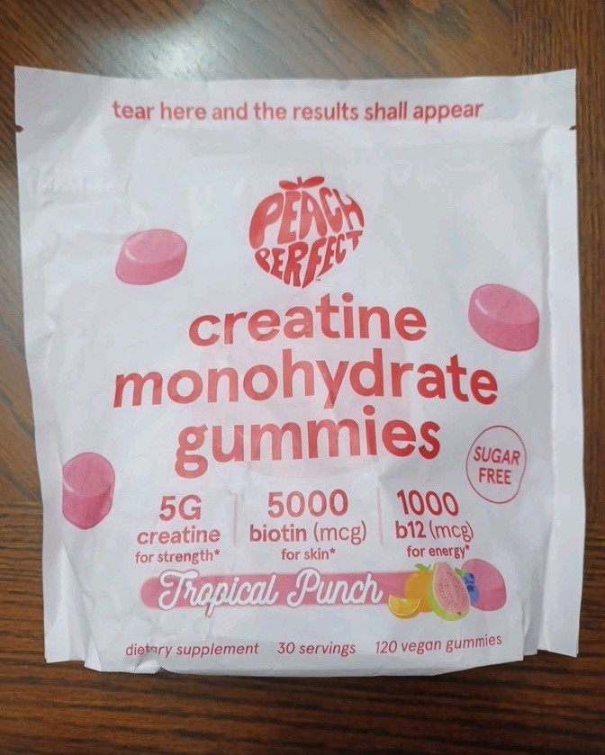 Peach Perfect Creatine Monohydrate Gummies Tropical Punch 5g Creatine 120ct 6/27