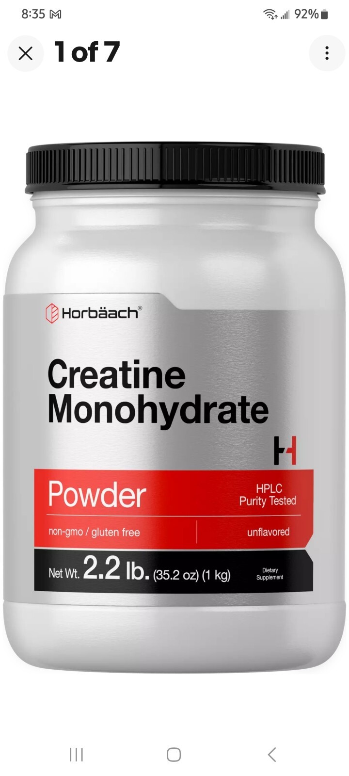 Creatine Monohydrate Powder | 2.2lbs | Purity Tested | Vegetarian | by Horbaach