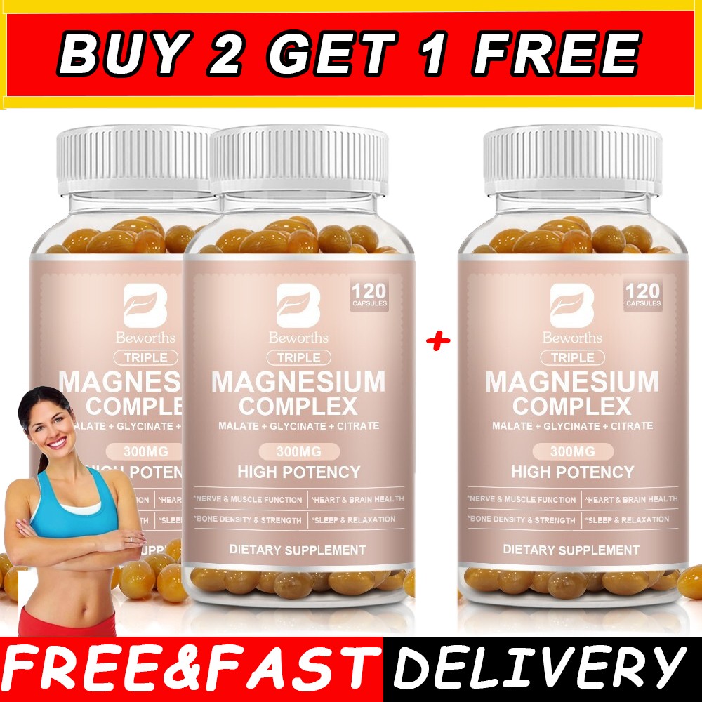 3Pack Magnesium Capsules Complex 300mg For Sleep, Stress Relief Support Bone