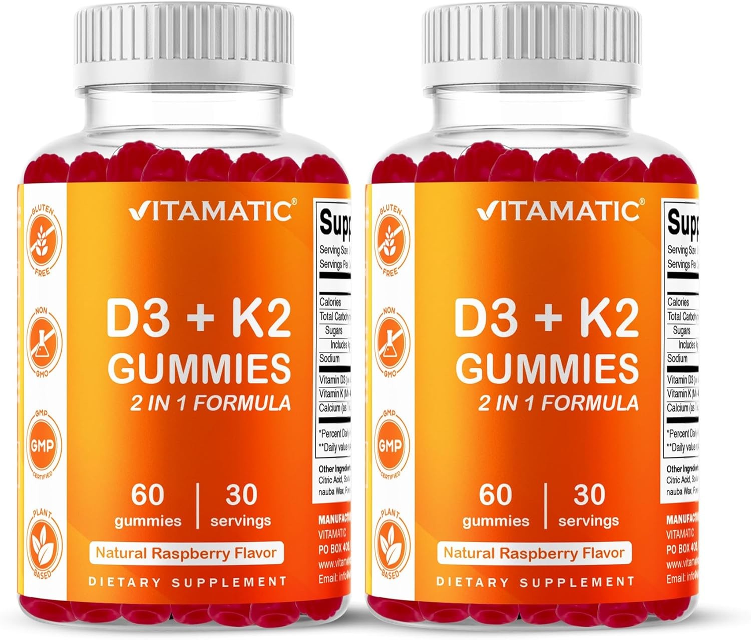 2 Pcs Vitamin D3 & K2 Gummies Supports Healthy Bones, Heart Immune