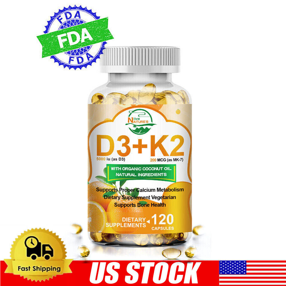 120Pcs Vitamin K2 MK7 with D3-5000IU Supplement,BioPerine Capsules,Immune Health