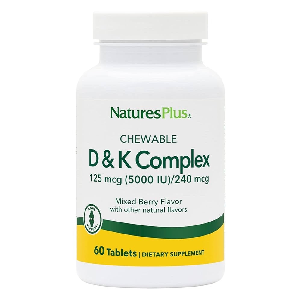 Nature’s Plus Vitamin D (5000 IU) with K (240 mcg) 60 chewables
