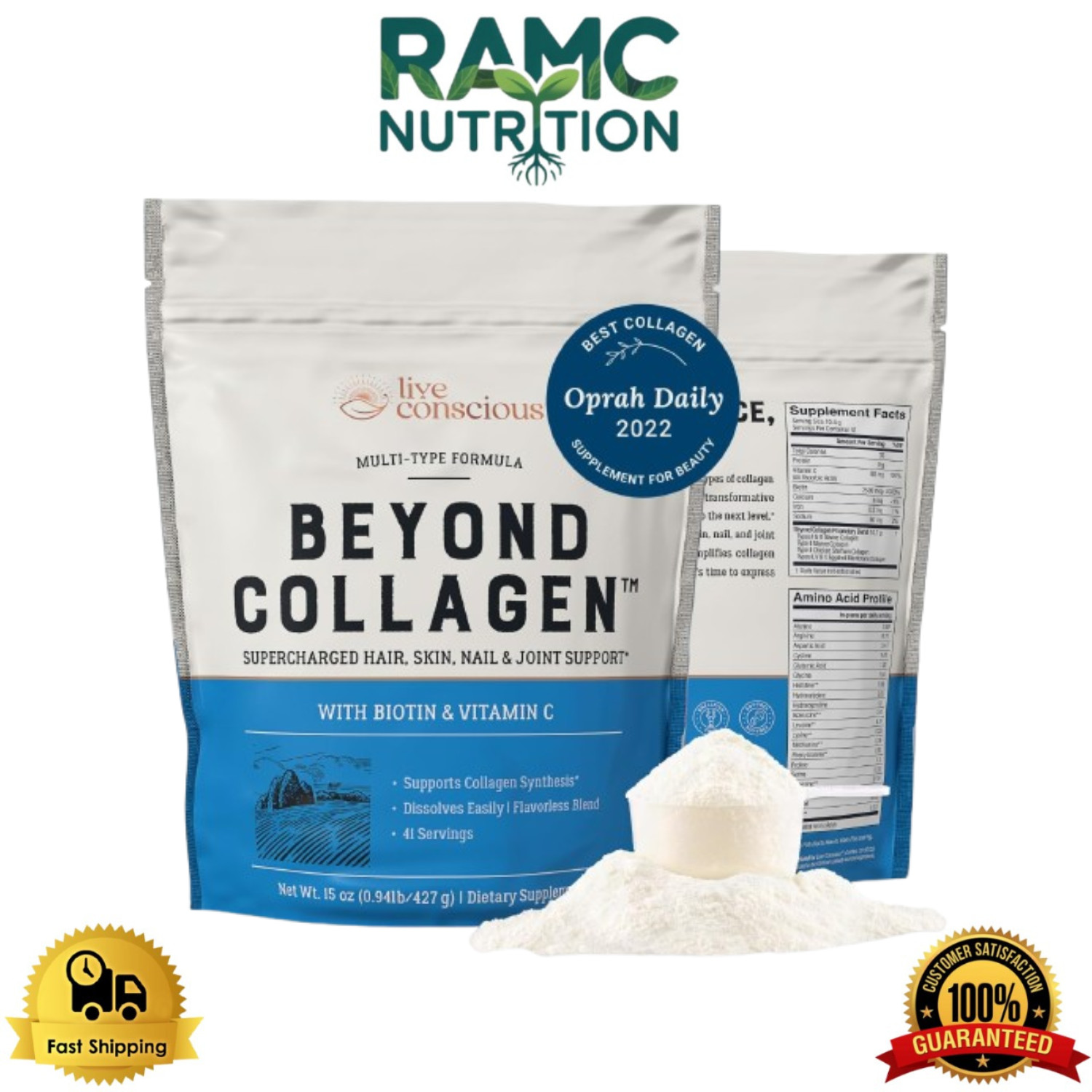 Live Conscious Beyond Collagen Multi Collagen Powder for Women – 41 Servings