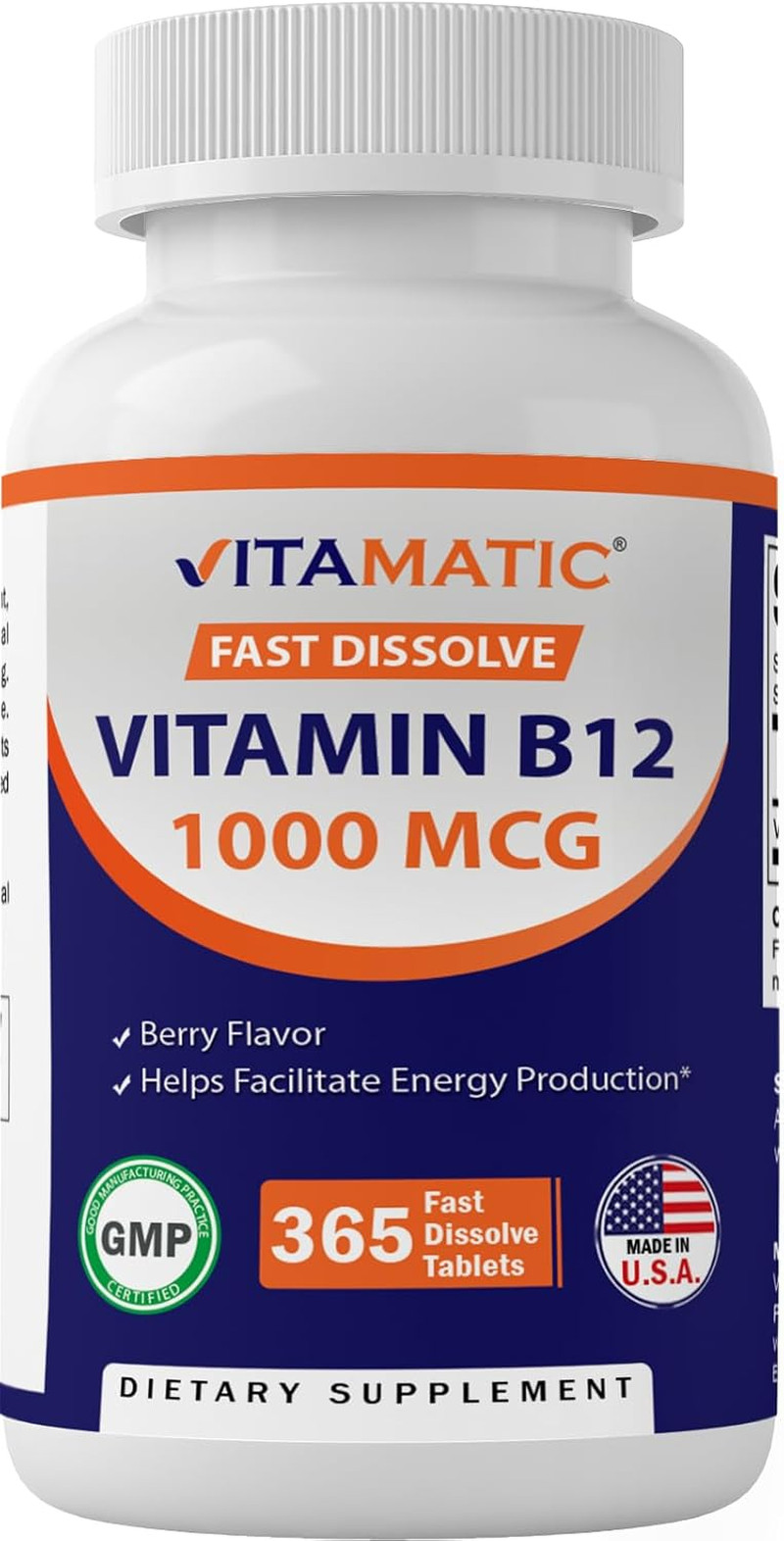 Vitamatic Vitamin B12 1000 Mcg Fast Dissolve 365 Tablets – Berry Flavor – Suppor