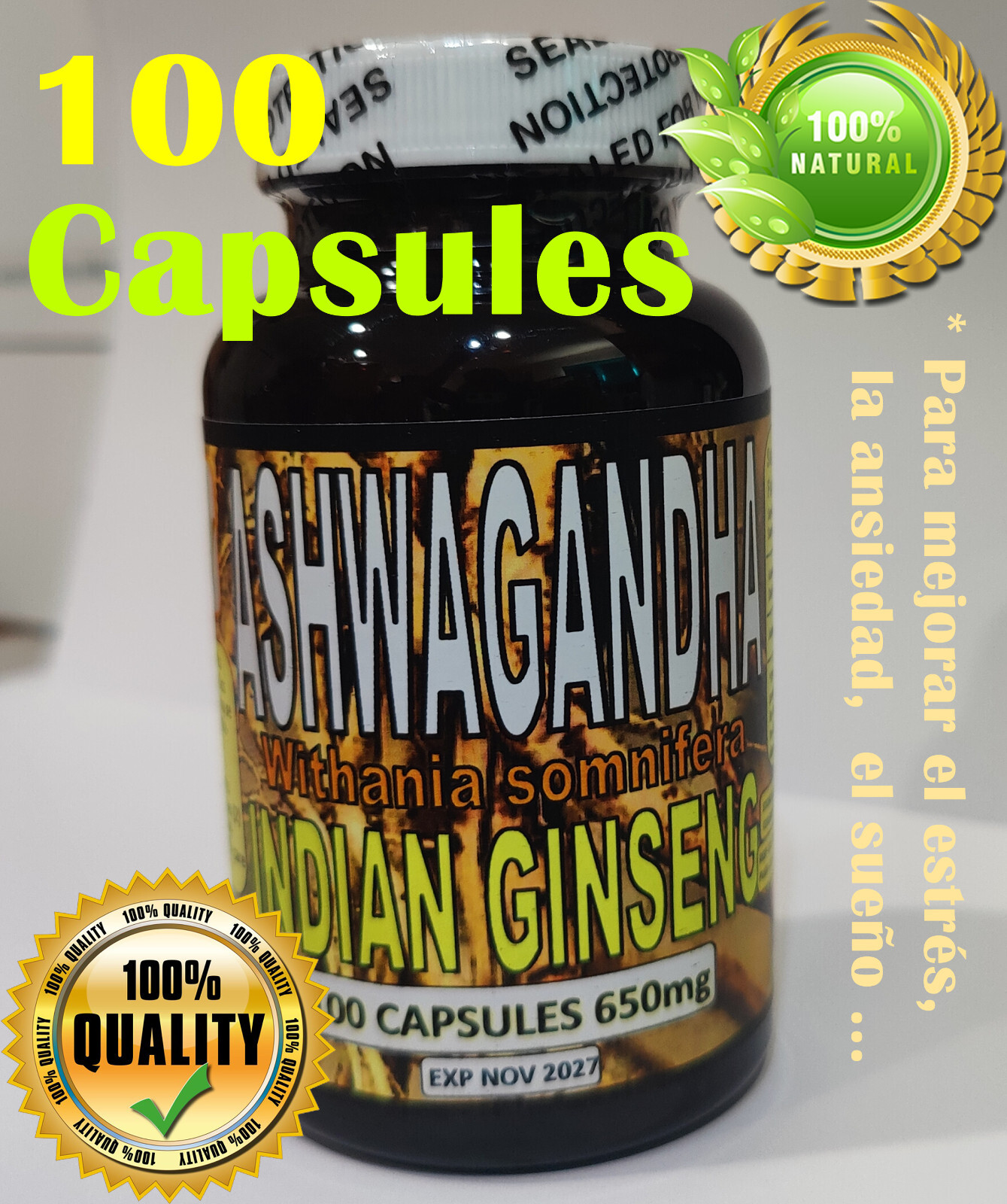 Ashwagandha capsulas, Raiz de ashwaghanda Para mejorar el estrés y la ansiedad