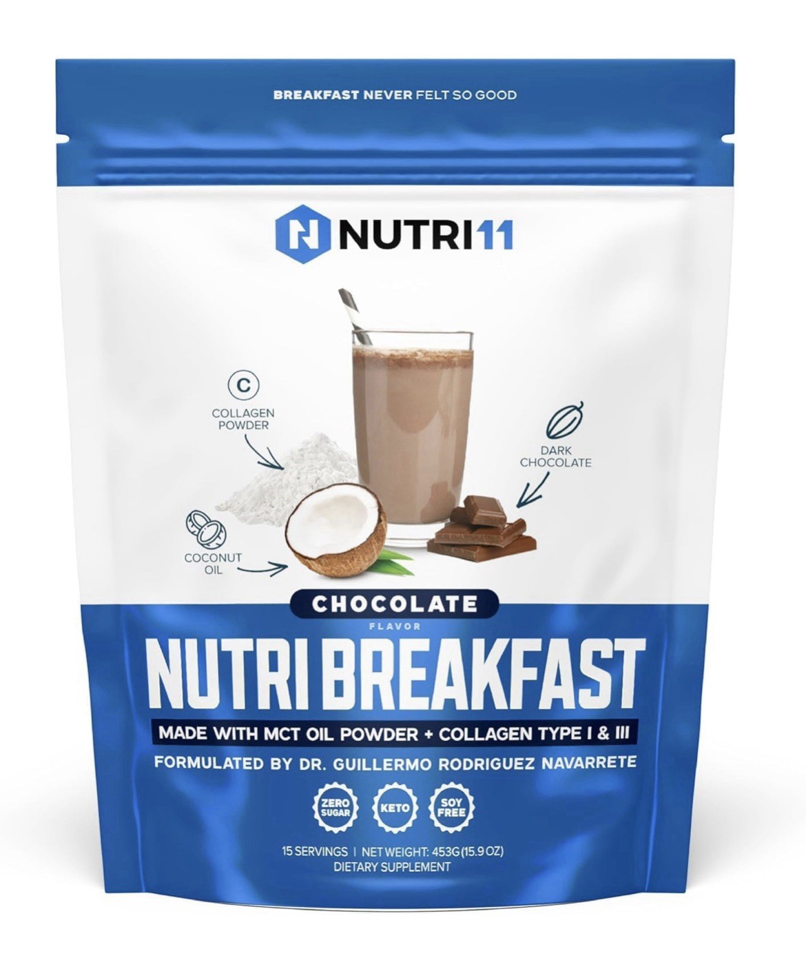 NutriBreakfast Protein Made With Collagen Type I & III+ MCT Oil Powder Chocolate