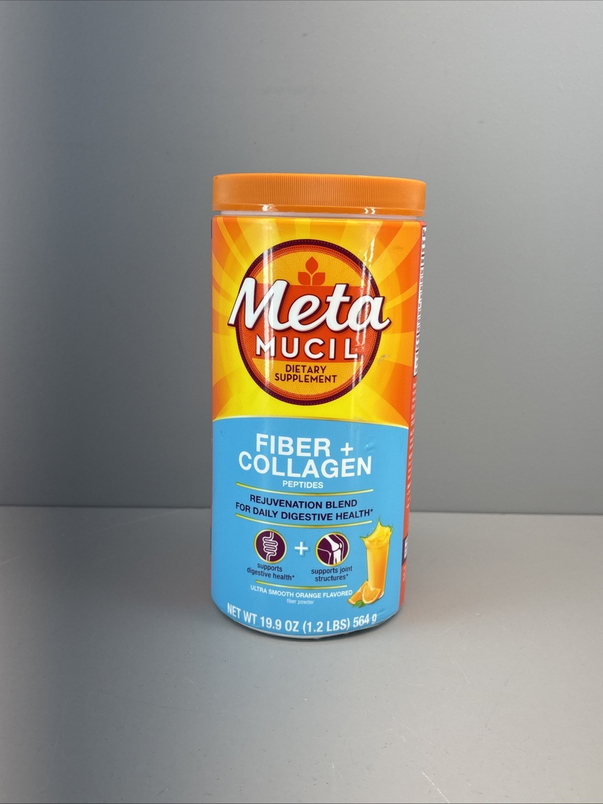 Meta Mucil Fiber + Collagen Peptides Sugar Free Orange Flavor 19.9oz Exp 09/2026