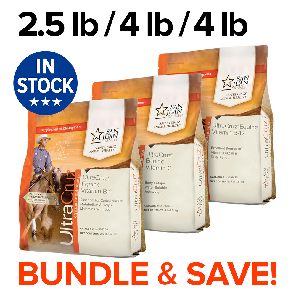 UltraCruz Equine Vitamin B1 (2.5lb) B-12 (4lb) & C (4lb) Horse Supplement Bundle